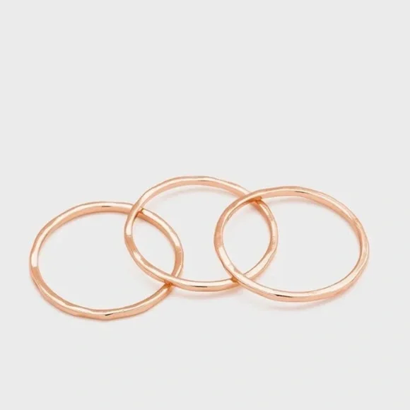 Gorjana 18k Rose Gold Plated Brass Hammered G Ring Set of 3 Minimalist Girlcore - Picture 1 of 4
